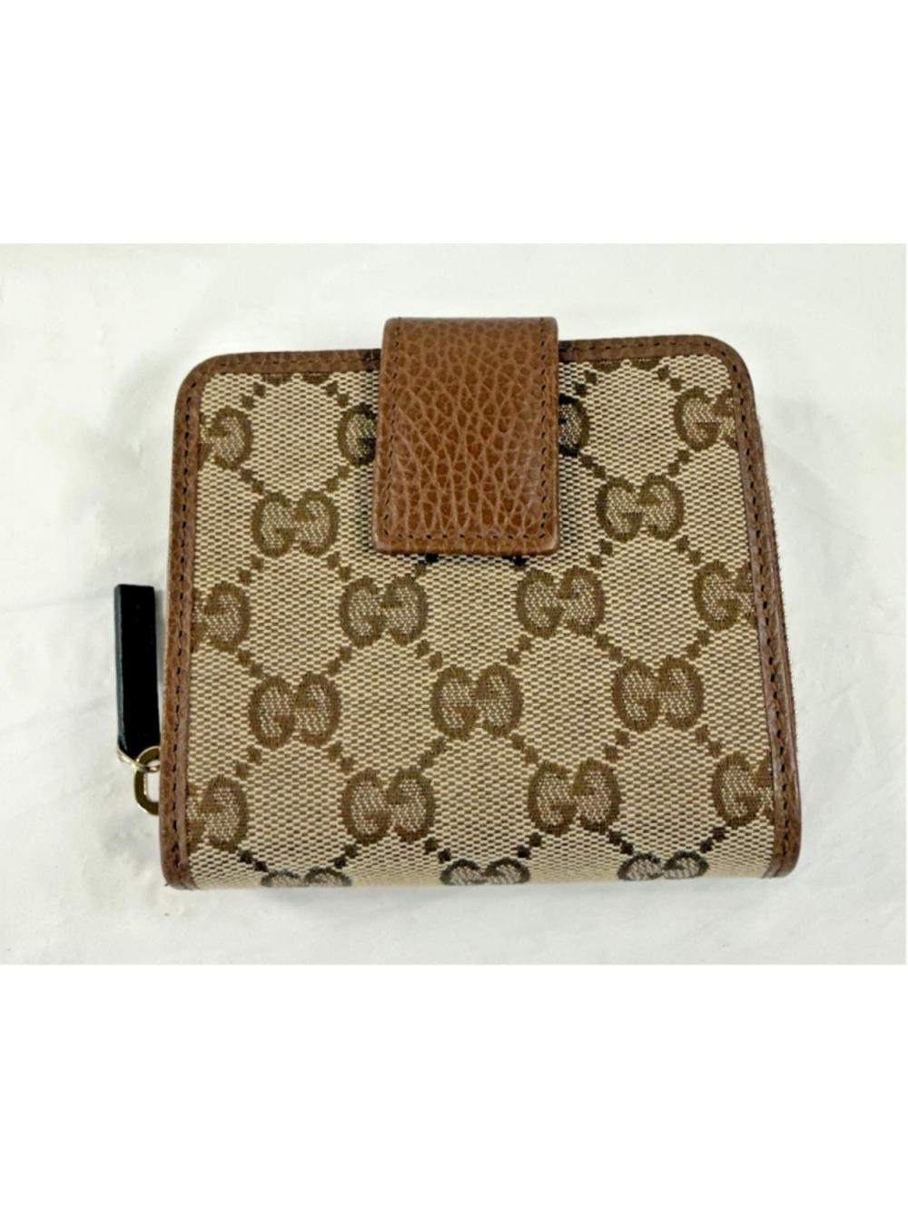 Gucci Beige Brown Signature GG Small Bifold Zipper Women Wallet 346056